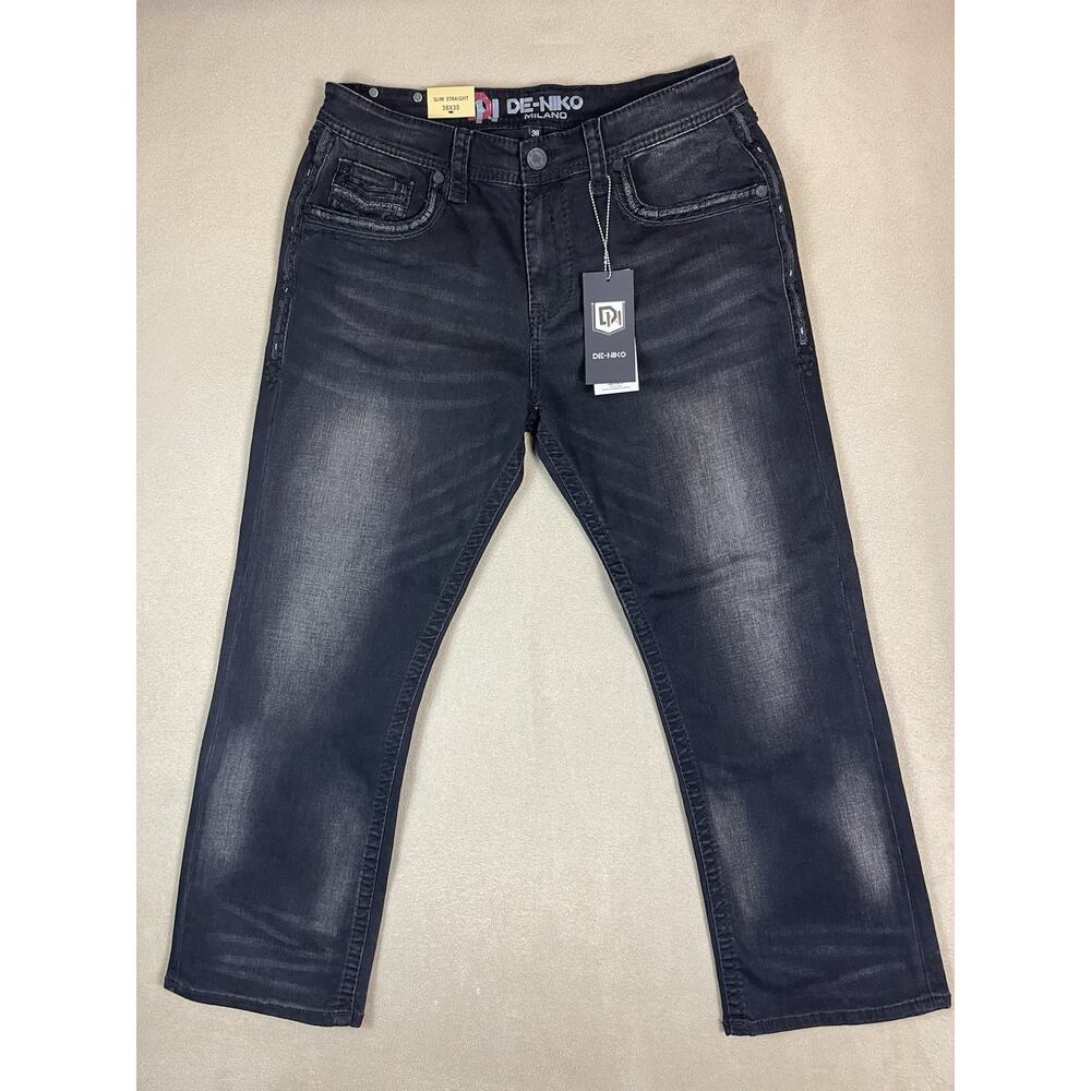 De Niko Milano Jeans Mens 38x30 Black Slim Straight Mid Rise Stretch Denim‎